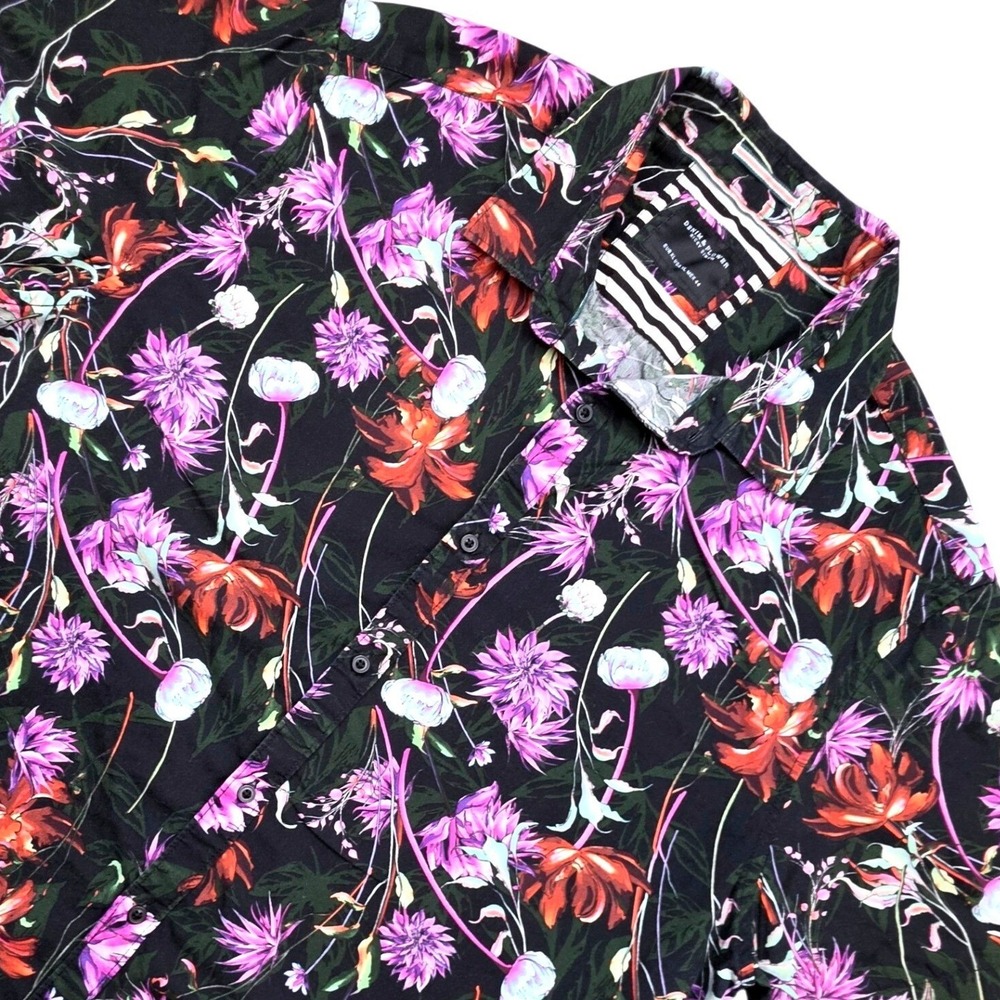 Denim & Flower Ricky Singh Mens XL Floral Short Sleeve Button Down Shirt Black
